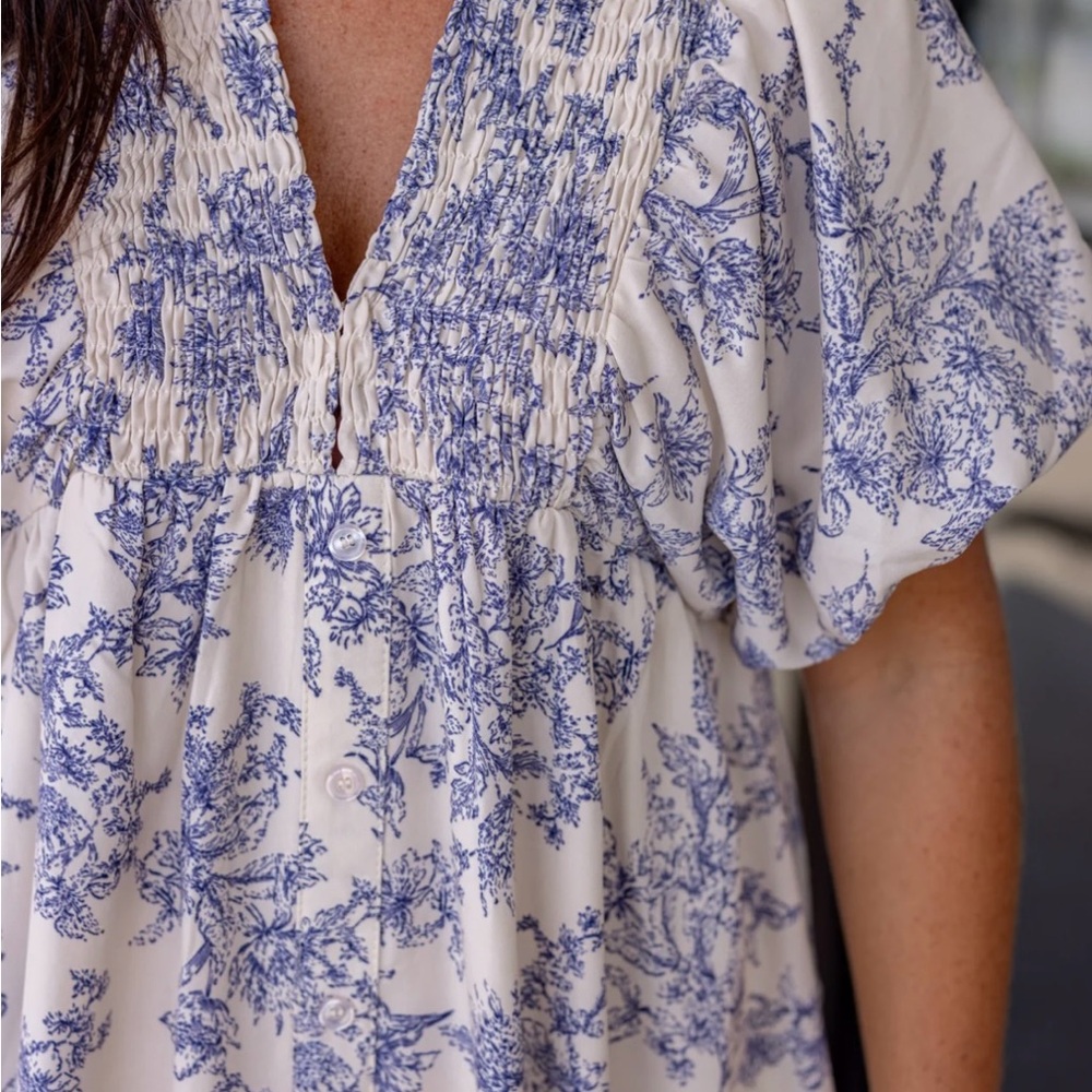 Floral Whispers Ecru Smocked Maxi Dress